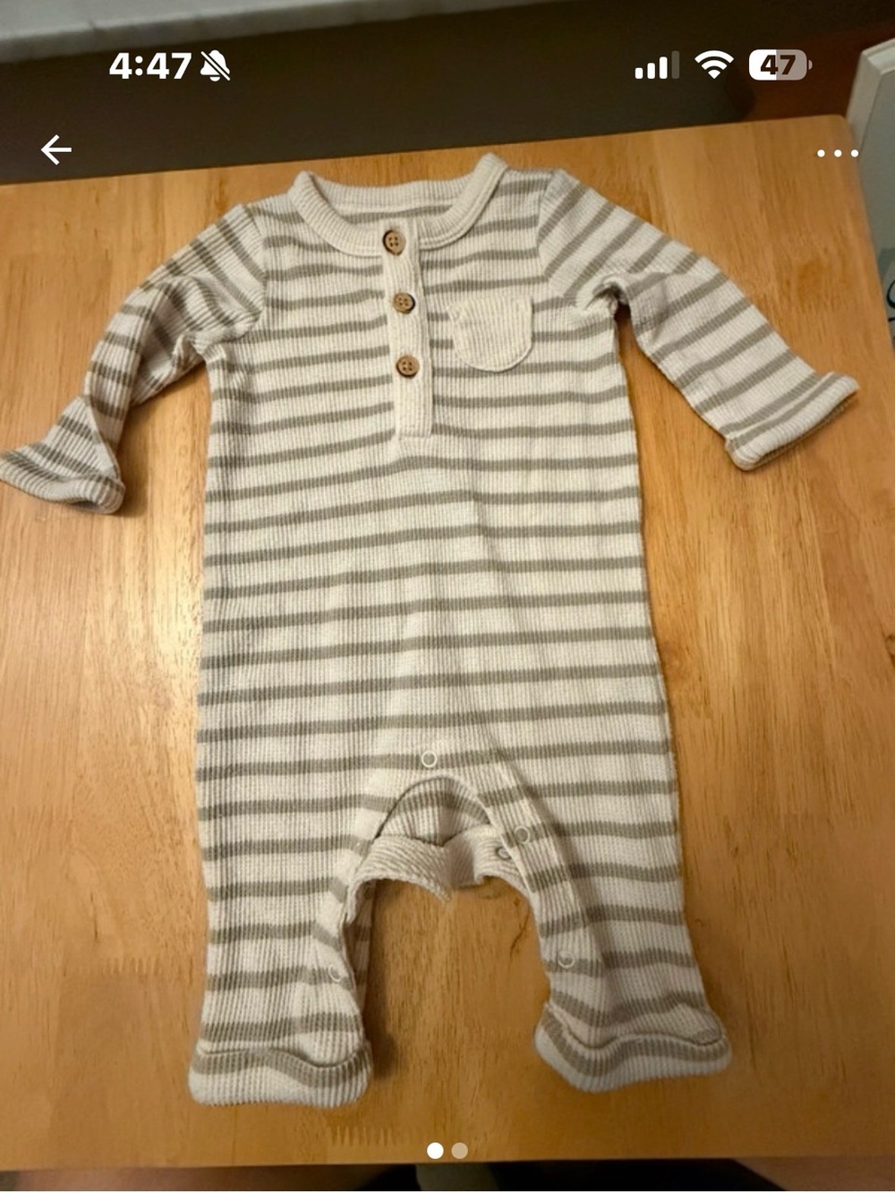 Cat & Jack Cream and Gray Striped Baby One-Piece Romper 0-3